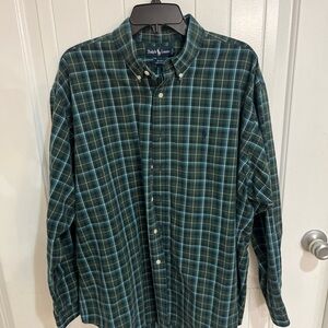 Ralph Lauren Men's Blake Blue and Green Checkered Shirt EUC